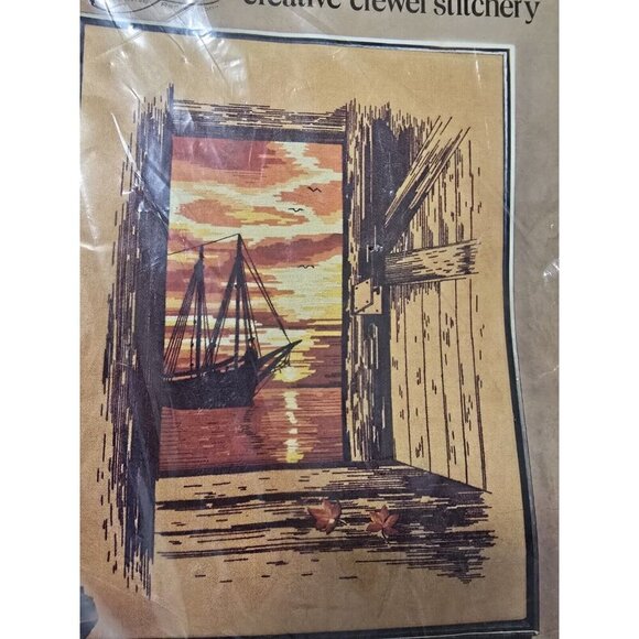 Paragon Vintage Needle Craft Creative Crewel Stitchery Sunset Picture 0918 New - Picture 3 of 4